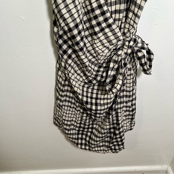 Free People Nodia Gingham Check Wrap Mini Dress Black White 0 - Picture 5 of 12